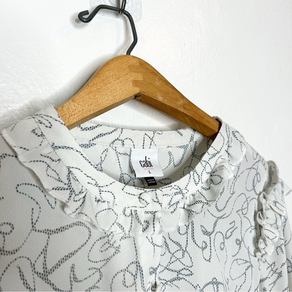 Cabi Ribbon Trim Blouse Contemporary Abstract Print Long Sleeve Top Style #4232 - Picture 4 of 8